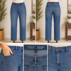 Torrid High Rise Straight Leg Utility Pocket Jeans Women's Plus Size 28S med wsh